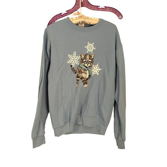 Vintage Crewneck Snowflakes and Cat with Scarf Small - Picture 1 of 3